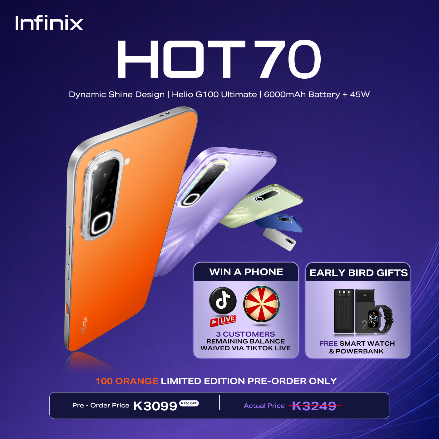 Infinix Hot 70 ডায়নামিক শাইন ডিজাইন অফিসিয়াল ক্যাম্পেইন ছবি